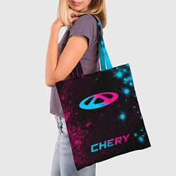 Сумка-шопер Chery - neon gradient: символ, надпись, цвет: 3D-принт — фото 2