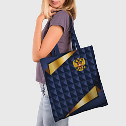 Сумка-шопер Золотой герб России на объемном синим фоне, цвет: 3D-принт — фото 2
