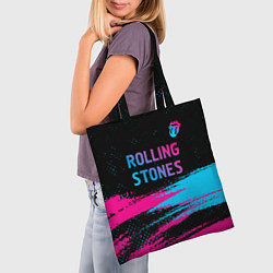 Сумка-шопер Rolling Stones - neon gradient: символ сверху, цвет: 3D-принт — фото 2
