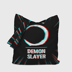 Сумка-шопер Символ Demon Slayer в стиле glitch на темном фоне, цвет: 3D-принт