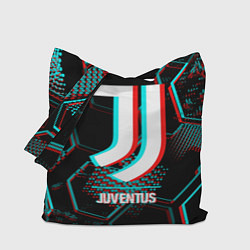 Сумка-шопер Juventus FC в стиле glitch на темном фоне, цвет: 3D-принт