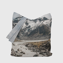 Сумка-шопер Горы и река с камнями, цвет: 3D-принт