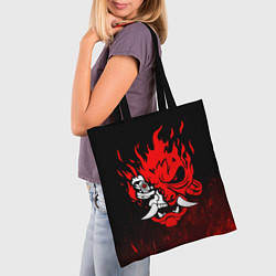 Сумка-шопер Cyberpunk 2077 - Логотип в огне, цвет: 3D-принт — фото 2