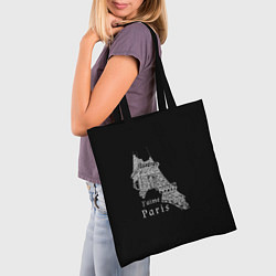 Сумка-шопер Эйфелева башня и надпись Я люблю Париж на черном ф, цвет: 3D-принт — фото 2