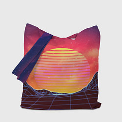 Сумка-шопер Абстрактные 3D неоновые горы на закате, цвет: 3D-принт