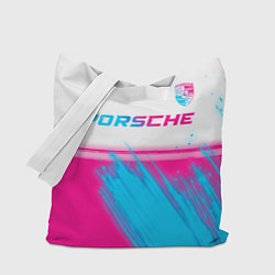 Сумка-шопер Porsche neon gradient style: символ сверху, цвет: 3D-принт