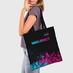 Сумка-шопер Mass Effect - neon gradient: символ сверху, цвет: 3D-принт — фото 2