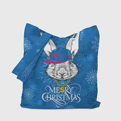 Сумка-шопер Merry Christmas, rabbit in cap, цвет: 3D-принт