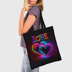 Сумка-шопер Love - неоновые сердца, цвет: 3D-принт — фото 2