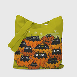 Сумка-шопер Хэллоуин - коты в тыквах, цвет: 3D-принт
