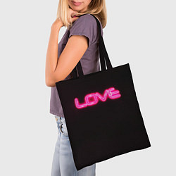 Сумка-шопер Love - неоновая надпись, цвет: 3D-принт — фото 2