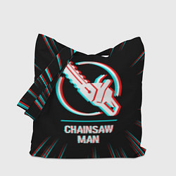 Сумка-шопер Символ Chainsaw Man в стиле glitch на темном фоне, цвет: 3D-принт