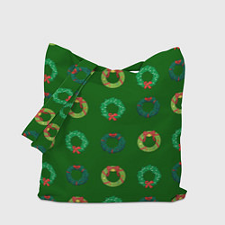 Сумка-шопер Зеленые рождественские венки омелы, цвет: 3D-принт