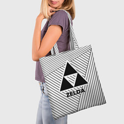 Сумка-шопер Символ Zelda на светлом фоне с полосами, цвет: 3D-принт — фото 2