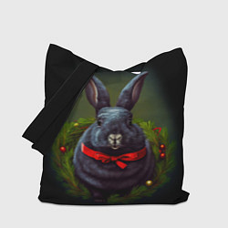 Сумка-шопер Черный водяной кролик с ленточкой, цвет: 3D-принт