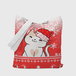 Сумка-шопер Новогодний милый котик, цвет: 3D-принт