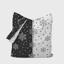 Сумка-шоппер Рождественские снежинки на черно-белом фоне