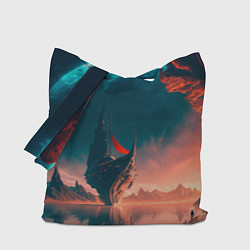 Сумка-шоппер Абстрактный летающий корабль и луна