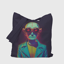 Сумка-шопер Голова лысого ученого киберпанка, цвет: 3D-принт