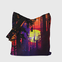 Сумка-шопер Неоновый закат города, цвет: 3D-принт