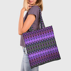 Сумка-шопер Серо-фиолетовый этнический геометрический узор, цвет: 3D-принт — фото 2