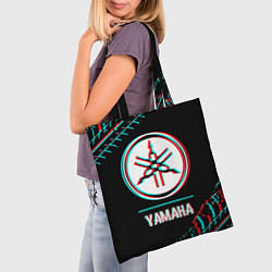 Сумка-шопер Значок Yamaha в стиле glitch на темном фоне, цвет: 3D-принт — фото 2