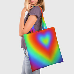 Сумка-шопер Сердце - радужный градиент, цвет: 3D-принт — фото 2