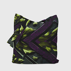 Сумка-шопер Зеленые листья и фиолетовые вставки, цвет: 3D-принт