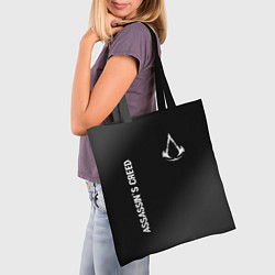 Сумка-шопер Assassins Creed glitch на темном фоне: надпись, си, цвет: 3D-принт — фото 2