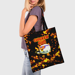 Сумка-шопер Chicken Gun на фоне огня, цвет: 3D-принт — фото 2