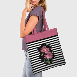 Сумка-шопер Розовые акварельные маки на полосатом фоне, цвет: 3D-принт — фото 2