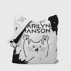 Сумка-шопер Marilyn Manson рок кот на светлом фоне, цвет: 3D-принт
