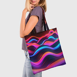 Сумка-шопер Неоновые фиолетовые волны, цвет: 3D-принт — фото 2