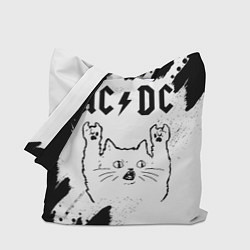 Сумка-шопер AC DC рок кот на светлом фоне, цвет: 3D-принт