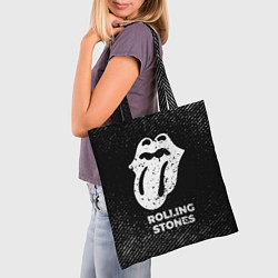 Сумка-шопер Rolling Stones с потертостями на темном фоне, цвет: 3D-принт — фото 2