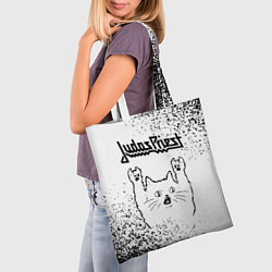 Сумка-шопер Judas Priest рок кот на светлом фоне, цвет: 3D-принт — фото 2