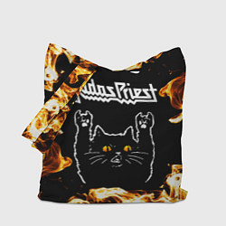 Сумка-шопер Judas Priest рок кот и огонь, цвет: 3D-принт