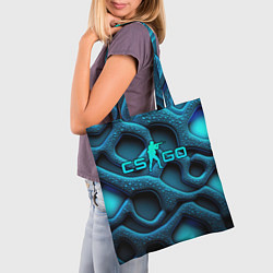 Сумка-шопер CS GO blue neon logo, цвет: 3D-принт — фото 2