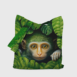 Сумка-шопер Маленькая обезьянка в листьях, цвет: 3D-принт
