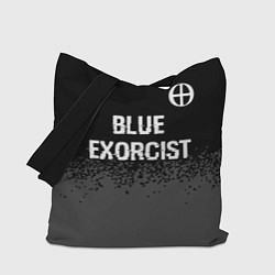 Сумка-шопер Blue Exorcist glitch на темном фоне: символ сверху, цвет: 3D-принт
