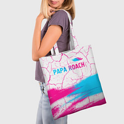 Сумка-шопер Papa Roach neon gradient style: символ сверху, цвет: 3D-принт — фото 2