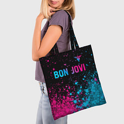 Сумка-шопер Bon Jovi - neon gradient: символ сверху, цвет: 3D-принт — фото 2