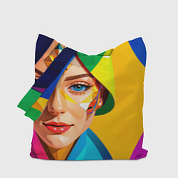 Сумка-шопер Девушка лицо с ромбическим орнаментом, цвет: 3D-принт