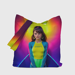 Сумка-шопер Девушка гимнастка в неоновом зале, цвет: 3D-принт