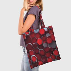 Сумка-шопер Cyber hexagon red, цвет: 3D-принт — фото 2