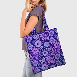Сумка-шопер Фиолетовые цветочки, цвет: 3D-принт — фото 2