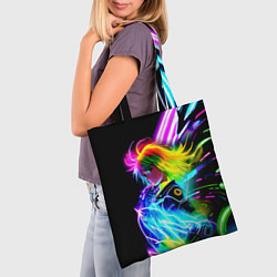 Сумка-шопер Огненная девчонка - киберпанк - неоновое свечение, цвет: 3D-принт — фото 2