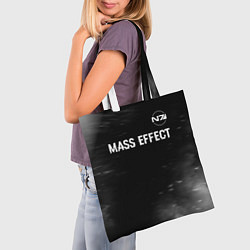 Сумка-шопер Mass Effect glitch на темном фоне: символ сверху, цвет: 3D-принт — фото 2