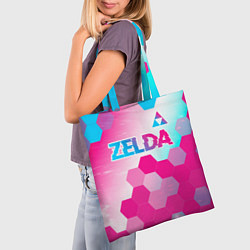 Сумка-шопер Zelda neon gradient style: символ сверху, цвет: 3D-принт — фото 2