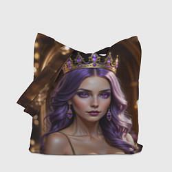 Сумка-шопер Девушка с фиолетовыми волосами в короне, цвет: 3D-принт